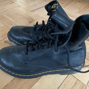 Dr. Martens Black Leather Lace-Up Boots with Yellow Stitching